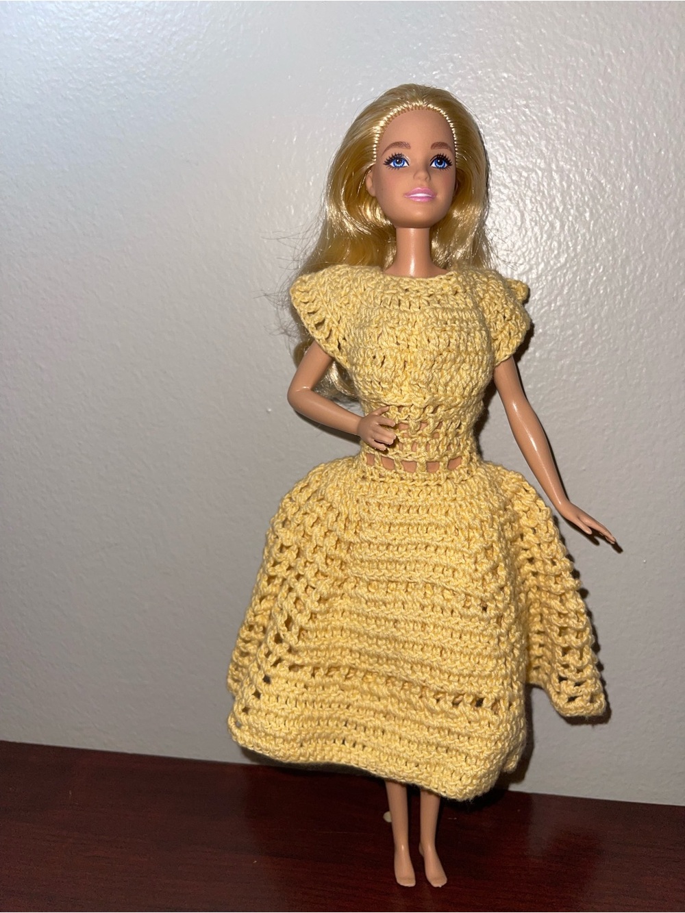 Barbie Doll with Handmade Yellow Crochet Dress